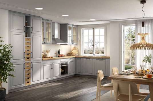 Moderne Landhaus-Küche Steingrau und Asteiche Natur Nachbildung